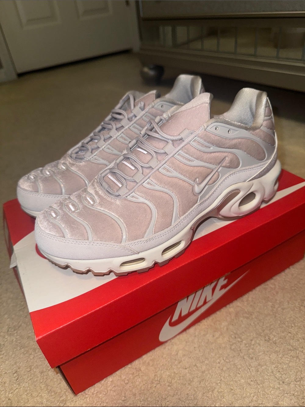 Nike Airmax Plus Women’s Light Pink and White Tuned Air Sneakers